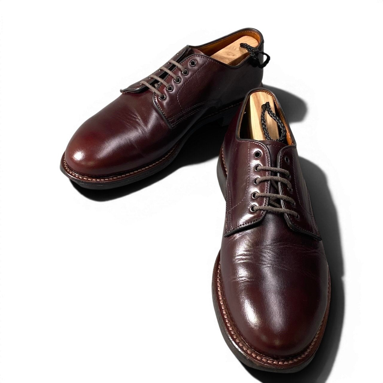 3g7 WHEEL ROBE ウィールローブ PLAIN TOE DERBY ドレスシューズ 15075 26cm US8 バーガンディ レザー シューツリー付 革靴t18r