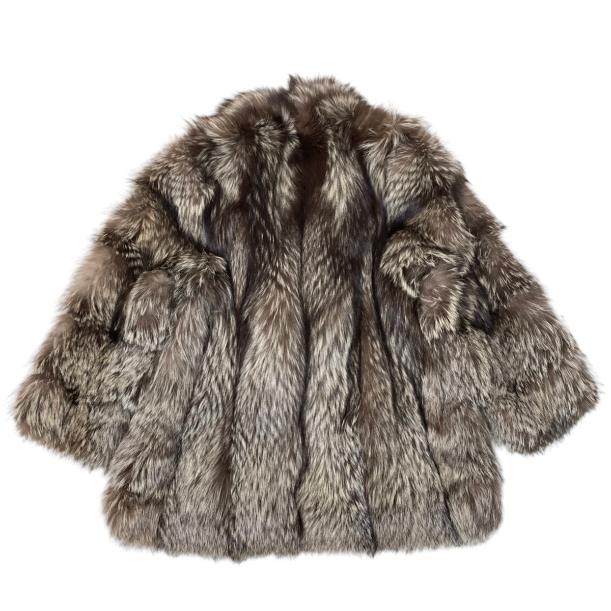 78j8 毛皮コート シルバーフォックス ボリューム 裾広がりデザインコート サイズ9 シルバー ブラウン FOX Fur レディースu02t