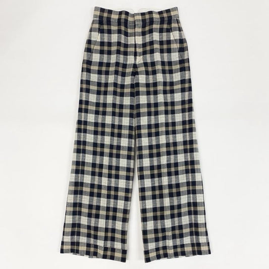 64g24【美品】 Drawer ドゥロワー ギンガムチェックパンツ スラックスパンツ ワイドパンツ リネン混紡 レディース 女性用 6514-236-0873 ブラック系_