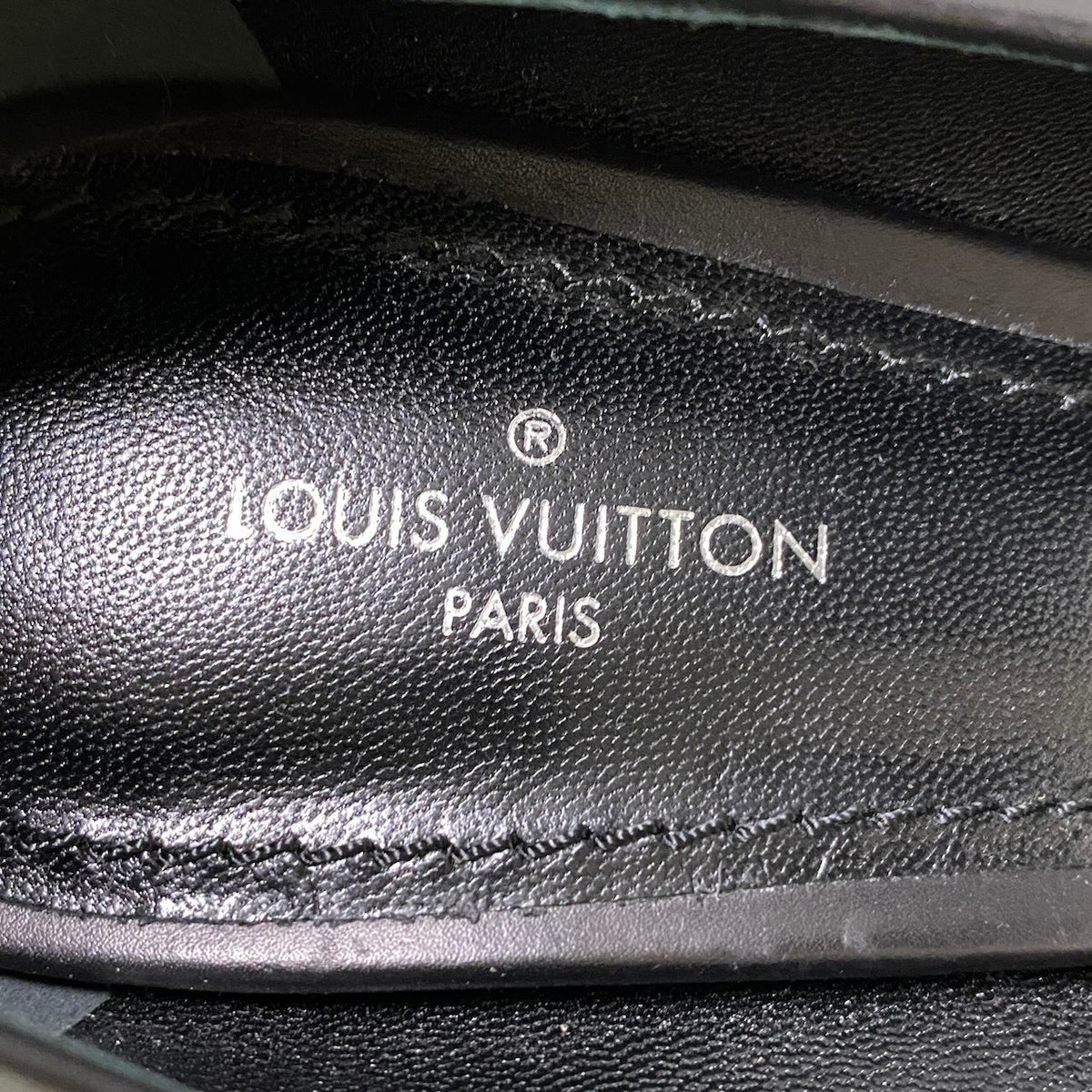 j15 【美品】LOUIS VUITTON ルイヴィトン ポインテッドトゥ レザーシューズ LVロゴ スタッズ イタリア製 Mサイズ ブラック ブラウン レザー レディース 女性用u02t