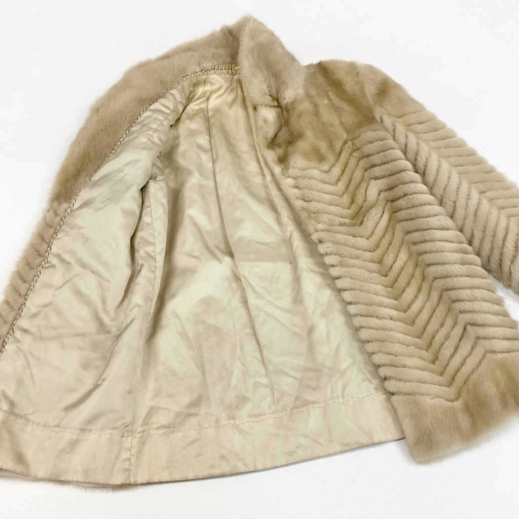 10L15 パールミンク ファーコート サイズ11号 ホワイト 本毛皮 PEARL MINK FUR ポケット有t18r