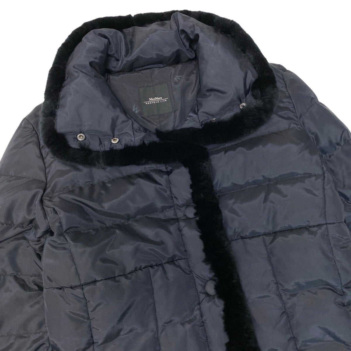 21g16 Max Mara WEEKEND LINE マックスマーラ ダウンジャケット スタンドカラー ファーデザイン サイズ42 ブラック レディース 女性用u02t
