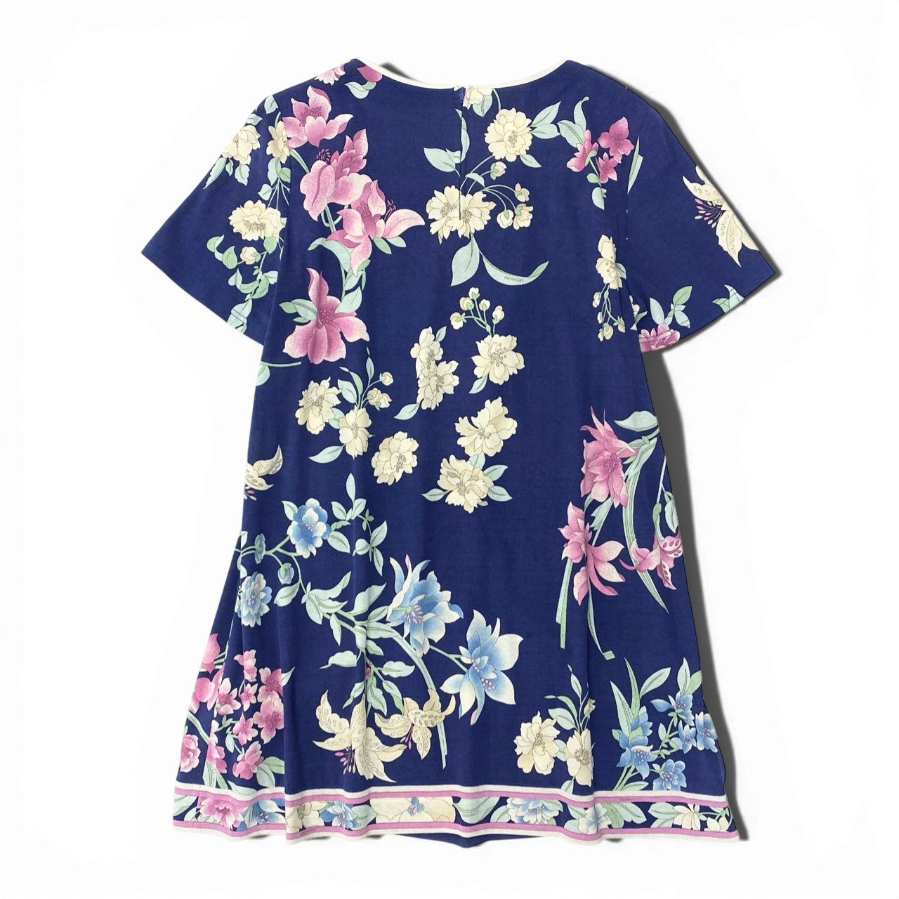 11b6 LEONARD レオナール 半袖チュニックワンピース 美しい花柄プリント  0369802 42サイズ ネイビー ピンク コットン100％ レディース 女性用u02t