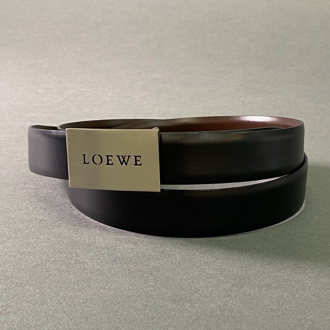 l12 LOEWE ロエベ ロゴバックル レザーベルト 36-90 ブラック ブラウン Leather シルバー 本革 ビジネス フォーマル