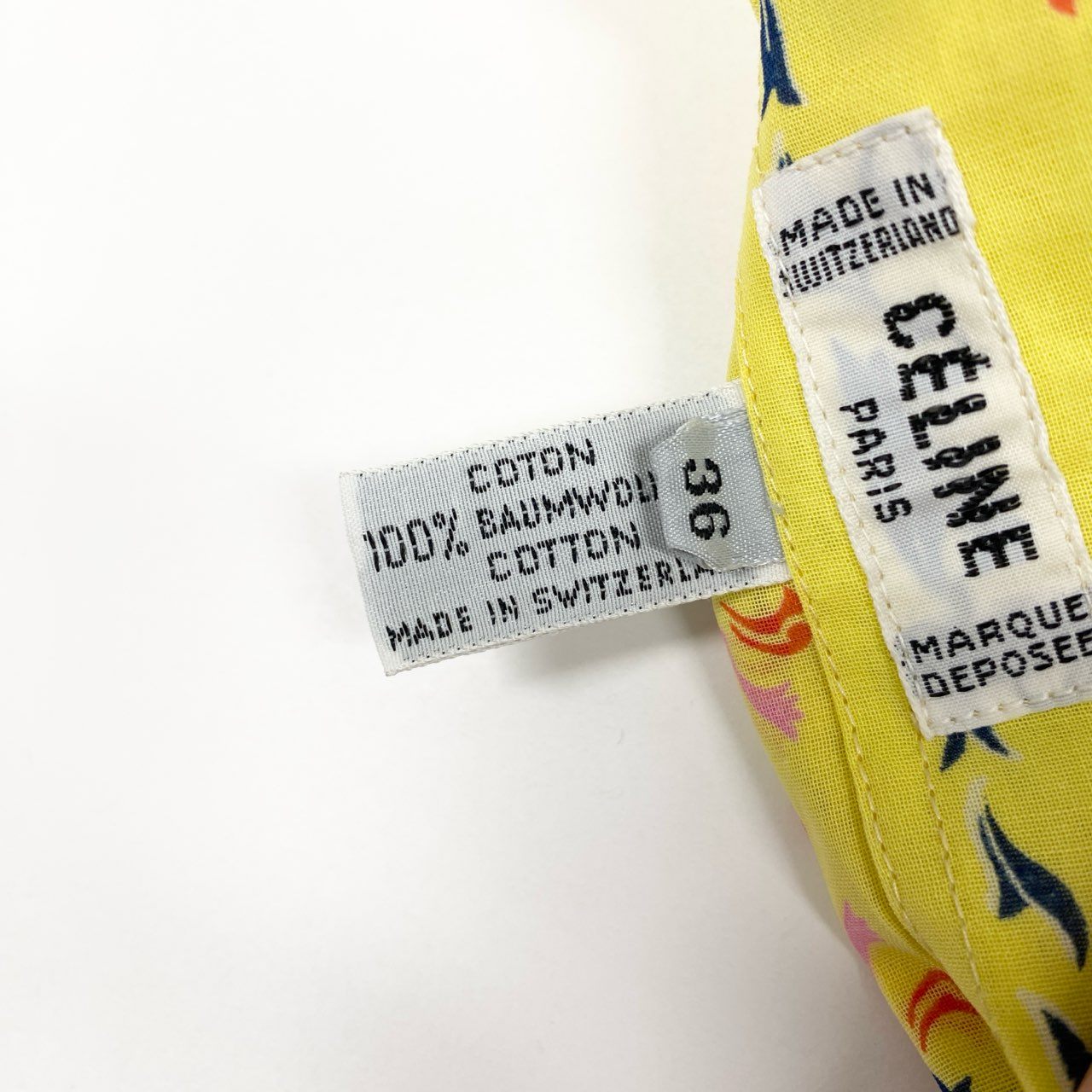 52b10 【極美品】CELINE セリーヌ デッドストック 80’s 長袖フローラルプリントシャツ Button-Down Shirt in Bright Yellow 36サイズ イエロー コットン100％ レディース 女性用ta1