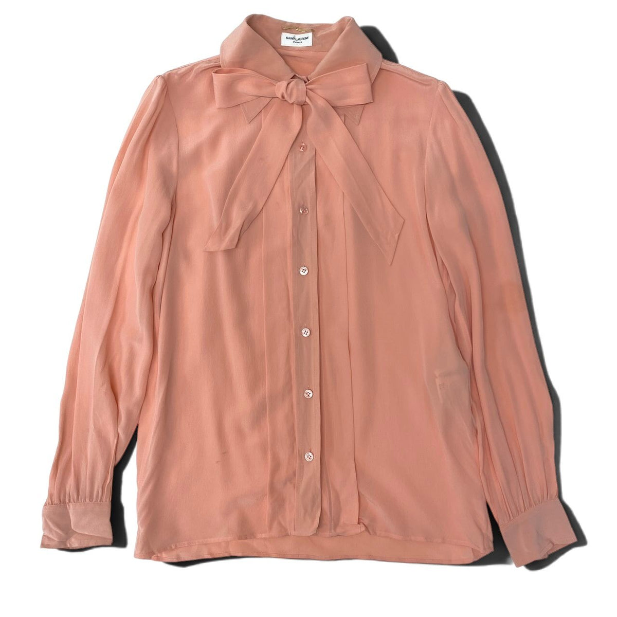 19i25 SAINTLAURENT サンローラン シルクシャツ ロングスリーブシャツ トップス イタリア製 36サイズ オレンジベージュ シルク100％ レディース 女性用u02t
