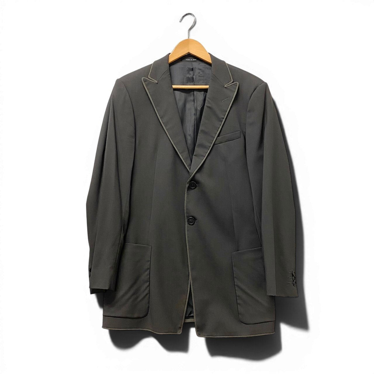 58g5 【美品】EMPORIO ARMANI エンポリオアルマーニ テーラードジャケット パイピングデザイン イタリア製 50サイズ グレー メンズ 男性用u02t