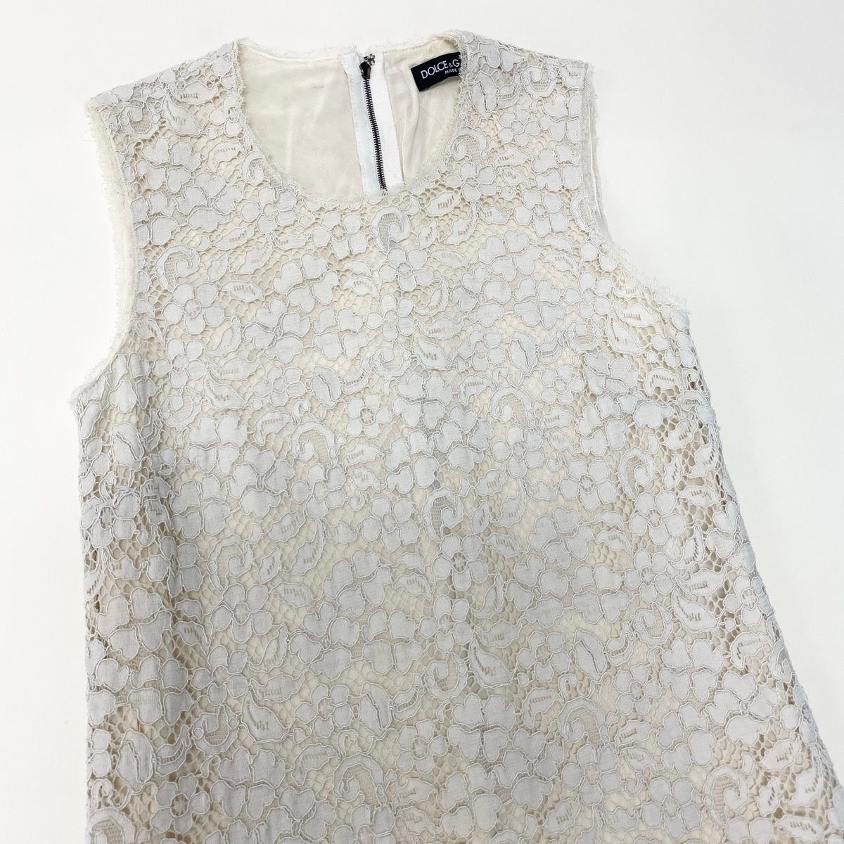 12g18 DOLCE&GABBANA ドルチェアンドガッパーナ フラワーモチーフ 総レース ノースリーブミニドレス タイトワンピース サイズ36 ホワイト レディースu02t