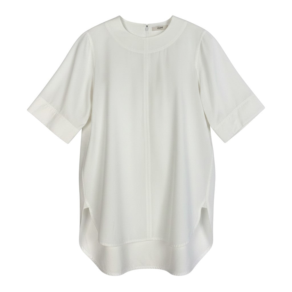 Ee25 CELINE セリーヌ ファイロ フィービー期 チュニック丈 とろみブラウス 5分袖 サイズ36 ホワイト レディース 女性服k02i