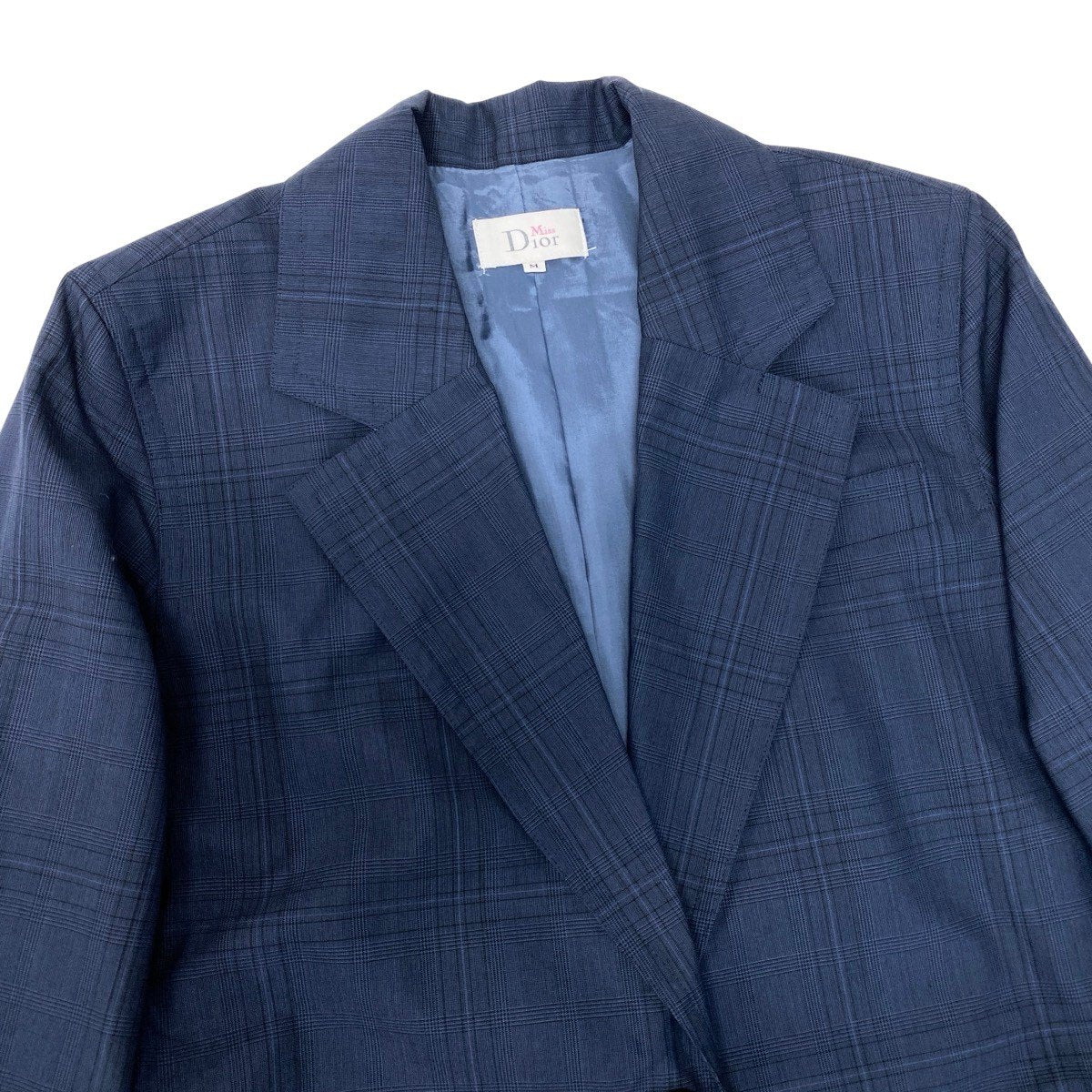 83h25 Miss Dior ミスディオール テーラードジャケット チェック柄 ウールブレンド サイズM ネイビー レディースo07t