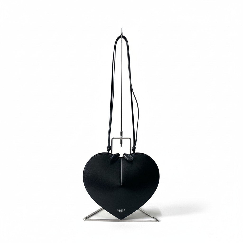 c23 【美品】ALAIA アライア ハート ル クールショルダーバッグ レディース ブラック レザー レディース バッグk02i