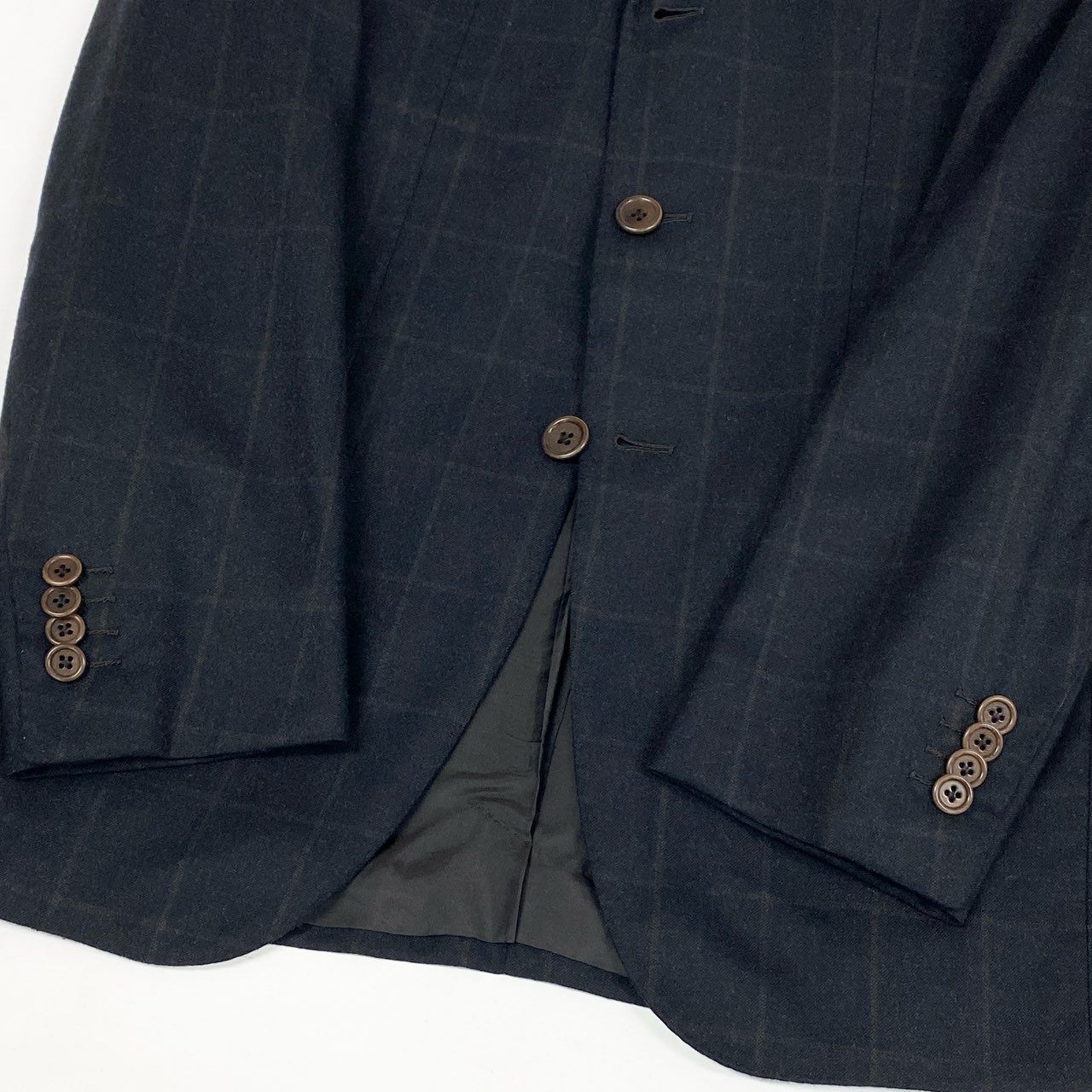 9L19 LUIGI BORRELLI ルイジボレッリ イタリア製 チェック柄 セットアップ スーツ フォーマル◎ 44 ブラック ダークブラウン ウール メンズo07t