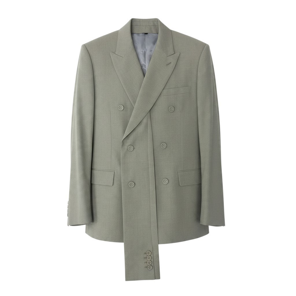 48j16【極美品】 DIOR HOMME ディオール オム ダブルブレスト テーラードジャケット スカーフ付 2way サイズ48 グリーン系 ウール100％ メンズu02t