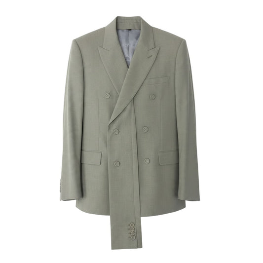 48j16【極美品】 DIOR HOMME ディオール オム ダブルブレスト テーラードジャケット スカーフ付 2way サイズ48 グリーン系 ウール100％ メンズu02t