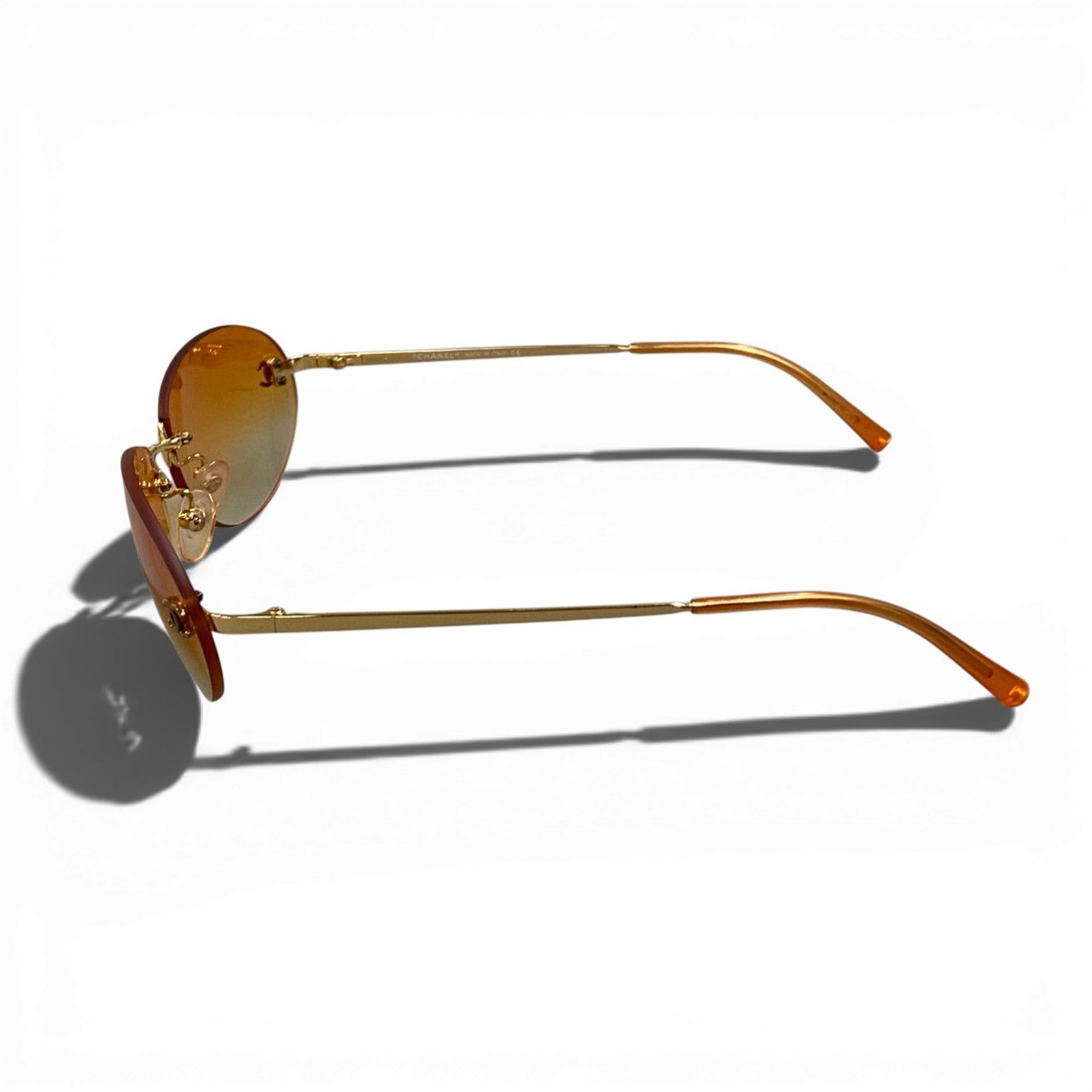 b15 CHANEL シャネル リムレス サングラス アイウェア ココマーク カラーレンズ 4013 59□16 オレンジ レディースta1