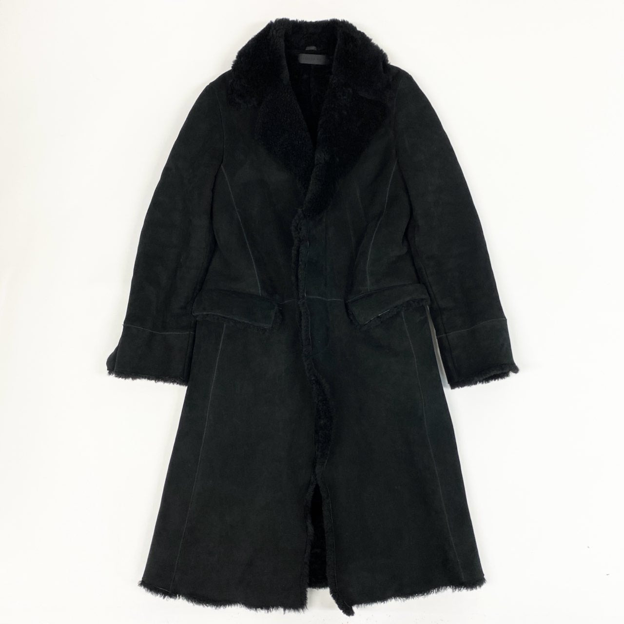 19b16 《希少》 ALEXANDER McQUEEN アレキサンダーマックイーン 肉厚 リアルムートン ロングコート サイズ46 ブラック 羊革 シープスキンt18r