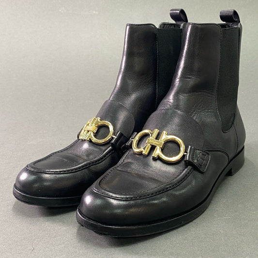 3e10 Salvatore Ferragamo サルヴァトーレフェラガモ ガンチーニ金具 サイドゴアブーツ ショートブーツ レザーシューズ 革靴 8 1/2 D ブラック レザー メンズ イタリア製