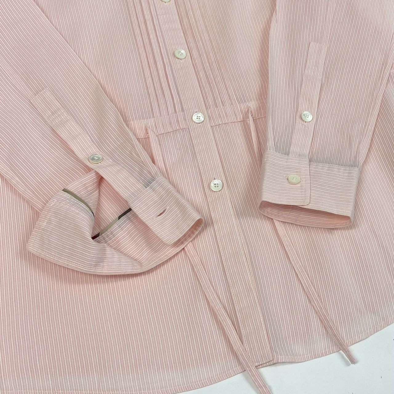 Ib26 BURBERRY LONDON バーバリーロンドン 長袖ブラウス ホースロゴ ストライプシャツ トップス 38 ピンク レディースu02t