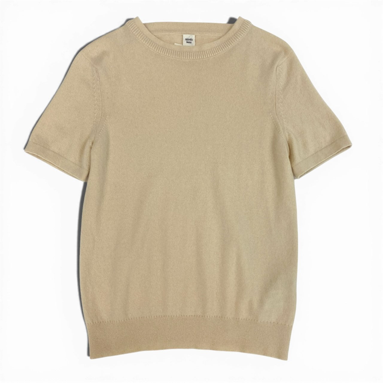 33a26 HERMES エルメス 半袖ニットセーター カシミヤニット トップス 34サイズ クリームベージュ カシミヤ100％ カシミア レディース 女性用o07t
