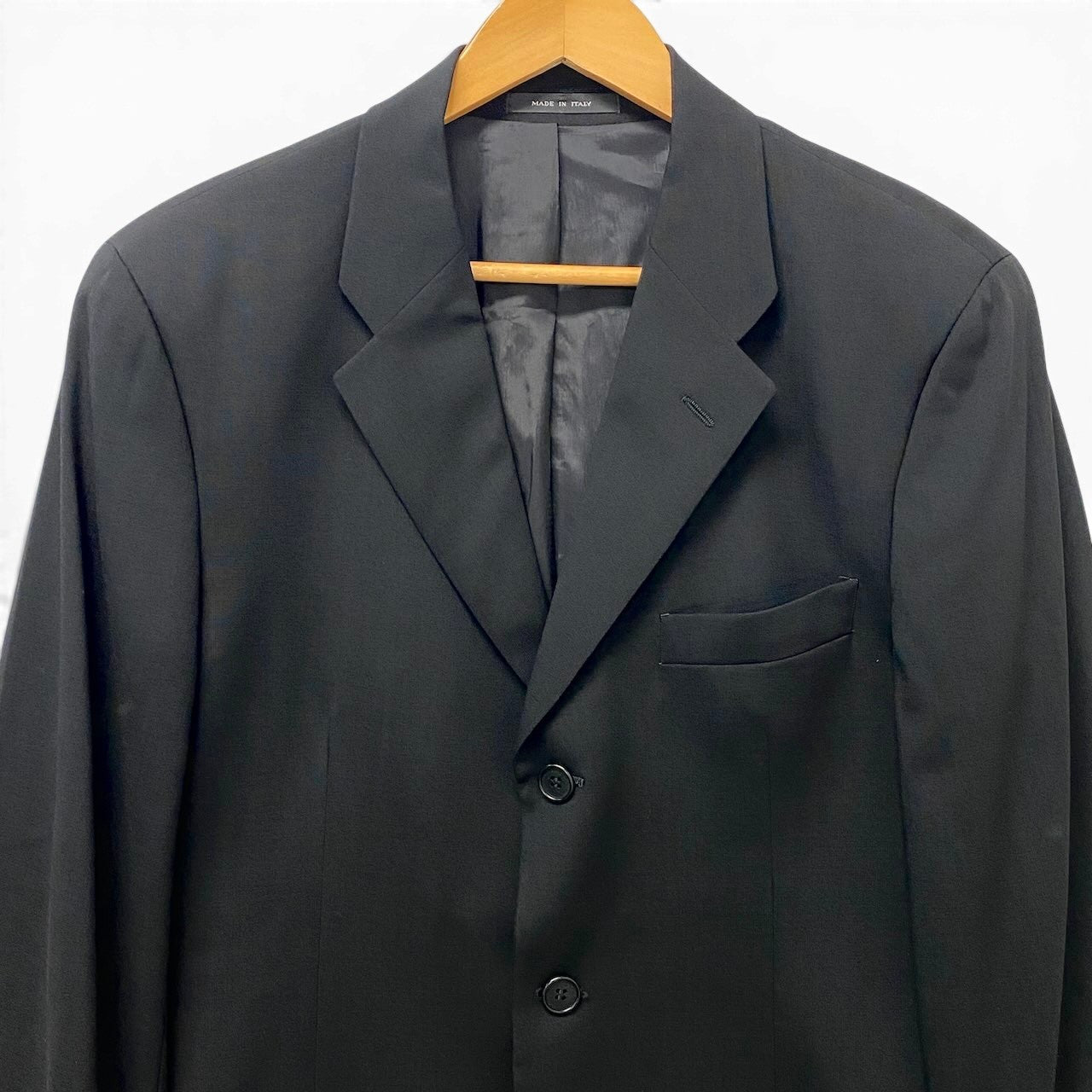 81e21 EMPORIO ARMANI エンポリオアルマーニ スーツセットアップ テーラードジャケット スラックス イタリア製 48サイズ ブラック ウール100％ メンズ 男性用u02t