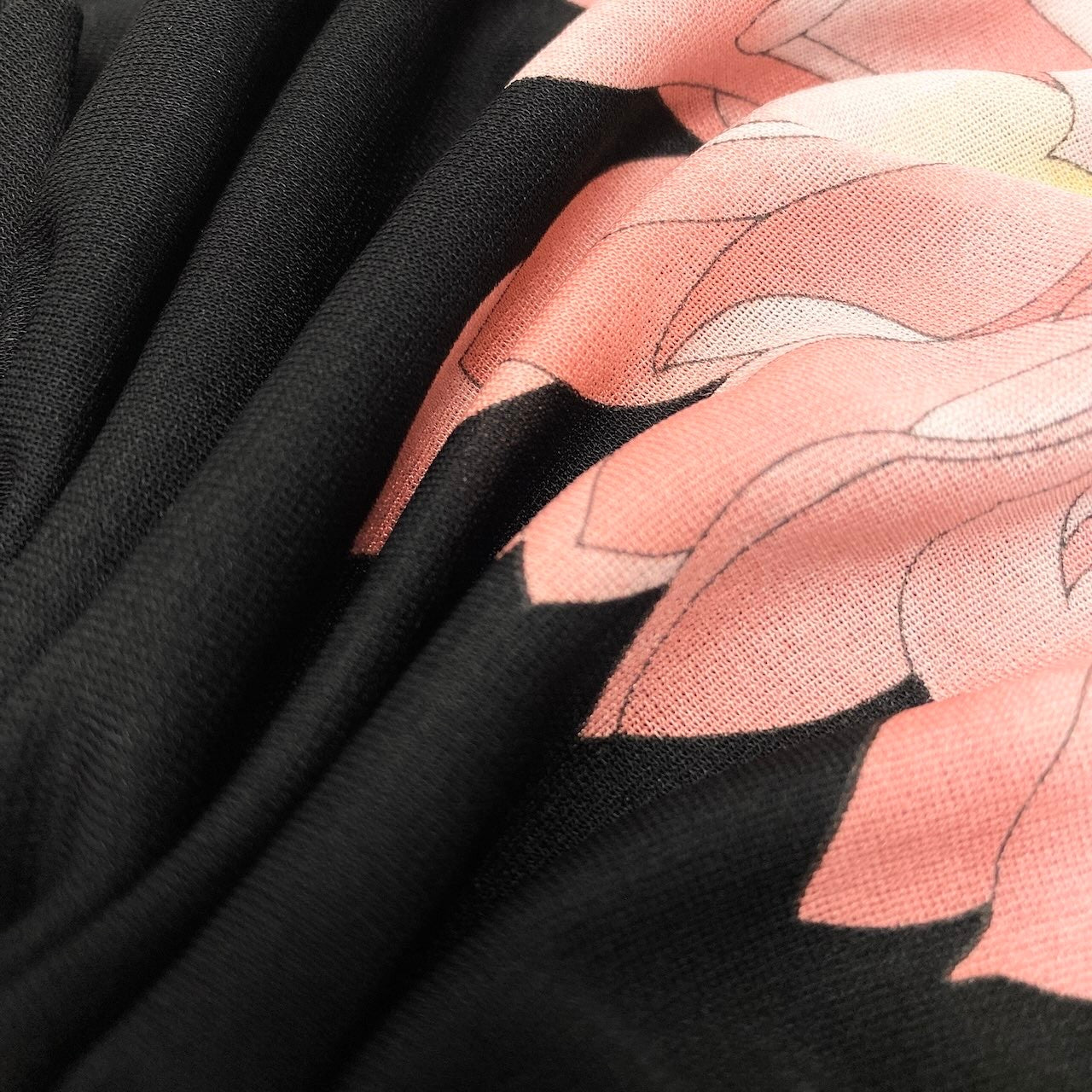 26e8 【美品】 LEONARD FASHION レオナール フロントクロス ロングスリーブ カットソー 美しい花柄プリント カンカン素材 シアースリーブ サイズM ブラック レディース 女性用u02t