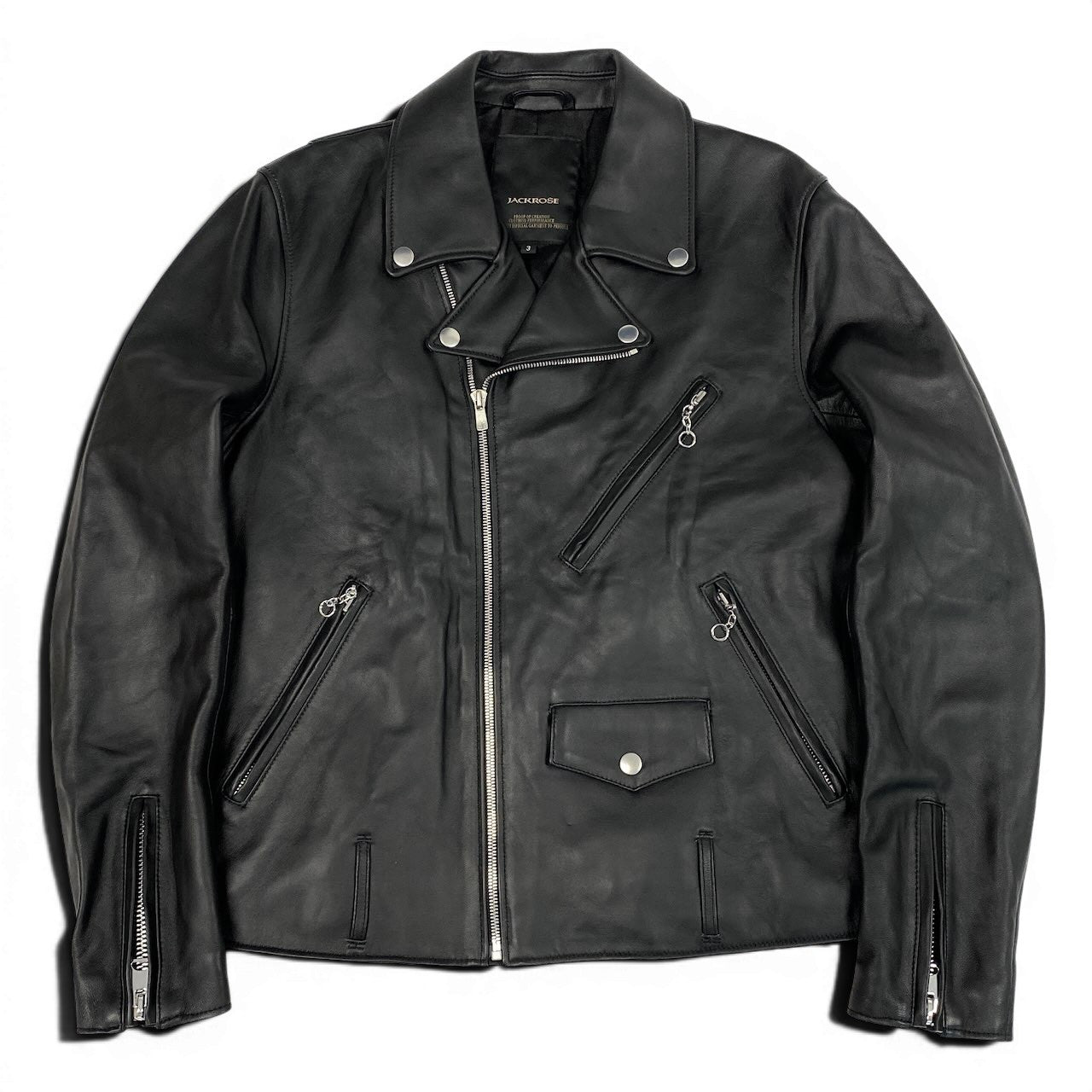 24e14 【美品】JACKROSE ジャックローズ ダブルライダースジャケット レザージャケット 21AW-JRB01 3サイズ ブラック 羊革 メンズ 男性用k02i