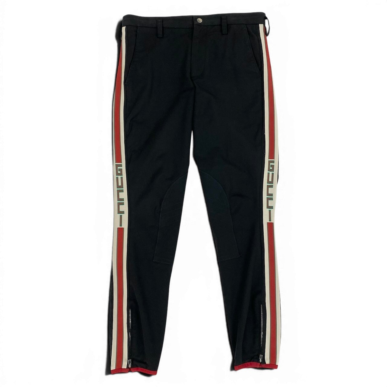 24e14 GUCCI グッチ ギャバジン ストレッチパンツ サイドロゴライン ボトム イタリア製 48サイズ ブラック メンズ 男性用u02t
