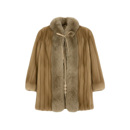 25L5 EMBA エンバ パステルミンク × フォックスファー ロングコート サイズF ベージュ 最高級本毛皮 レアデザイン MINK FOX FURt18r