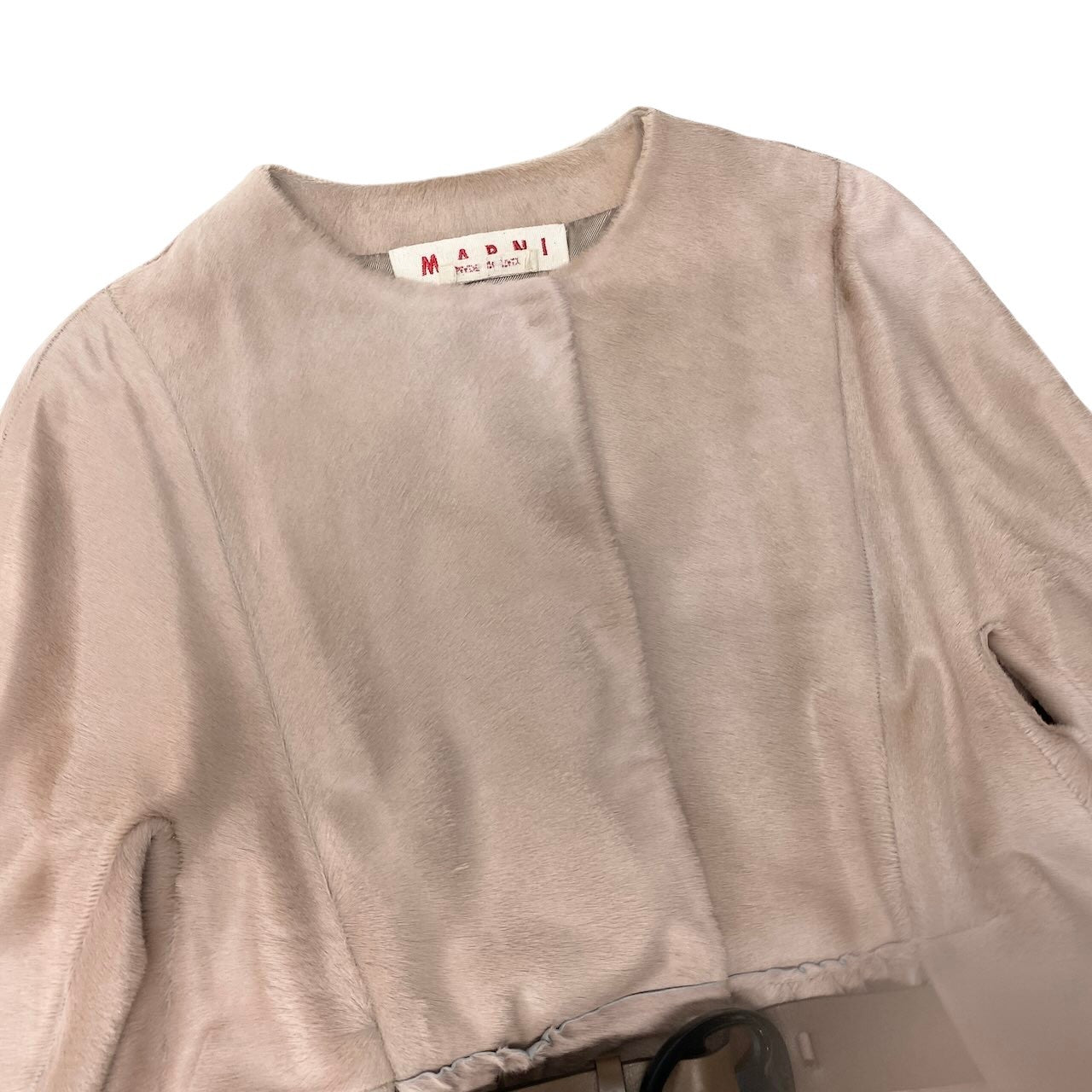Ef8 MARNI マルニ ノーカラージャケット ハーフコート レザーベルト付 サイズ40 ベージュ レディース 女性用u02t