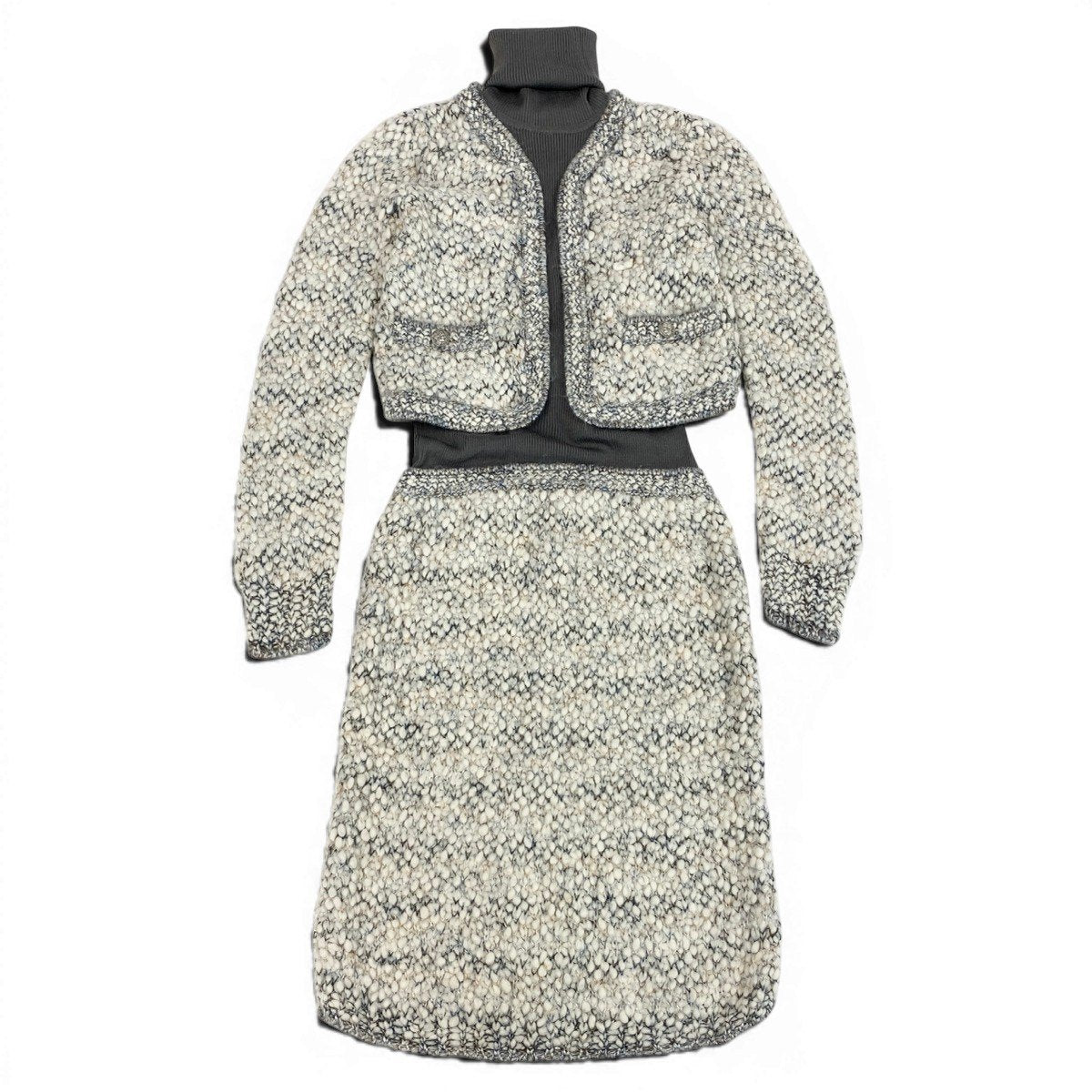 Cg10 【美品】CHANEL 2016年 シルクウール ドッキングドレス P54439 34サイズ グレー系 ウール100％ レディース 女性用ta1