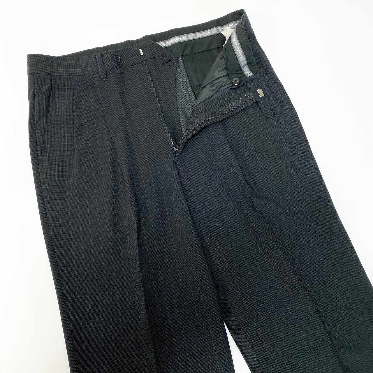 82c27 GIORGIO ARMANI ジョルジオアルマーニ セットアップスーツ フォーマル テーラードジャケット ストライプ イタリア製 メンズ 男性用 48 グリーンo07t