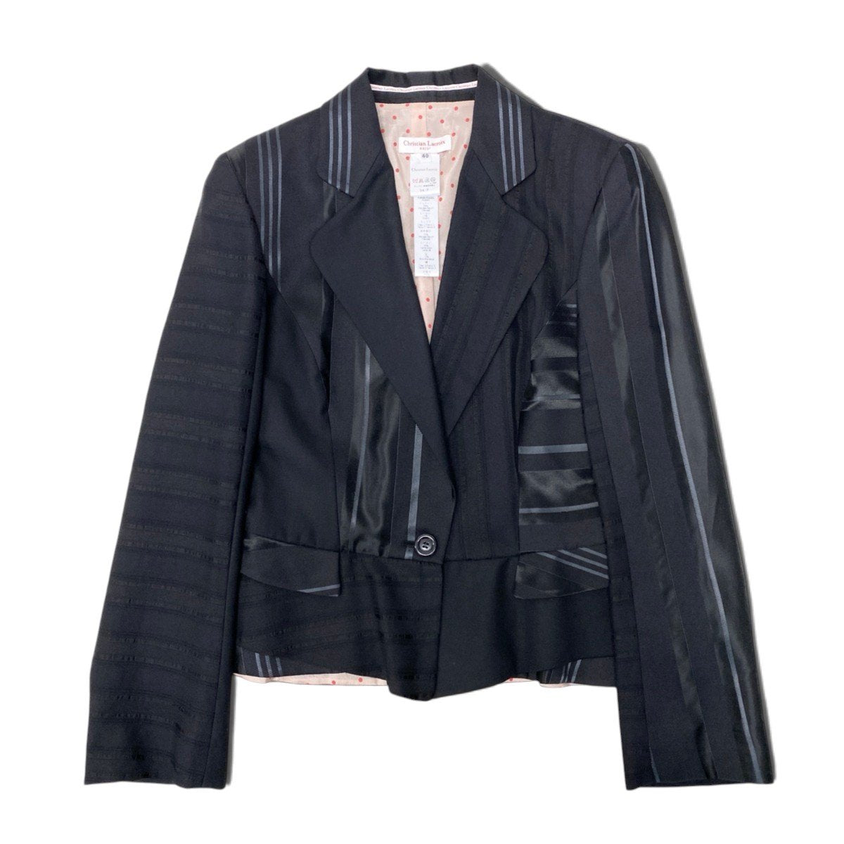 1j20 【美品】Christian Lacroix クリスチャンラクロア テーラードジャケット ブレザー 切替デザイン パッチワーク 40サイズ ブラック レディース 女性用u02t