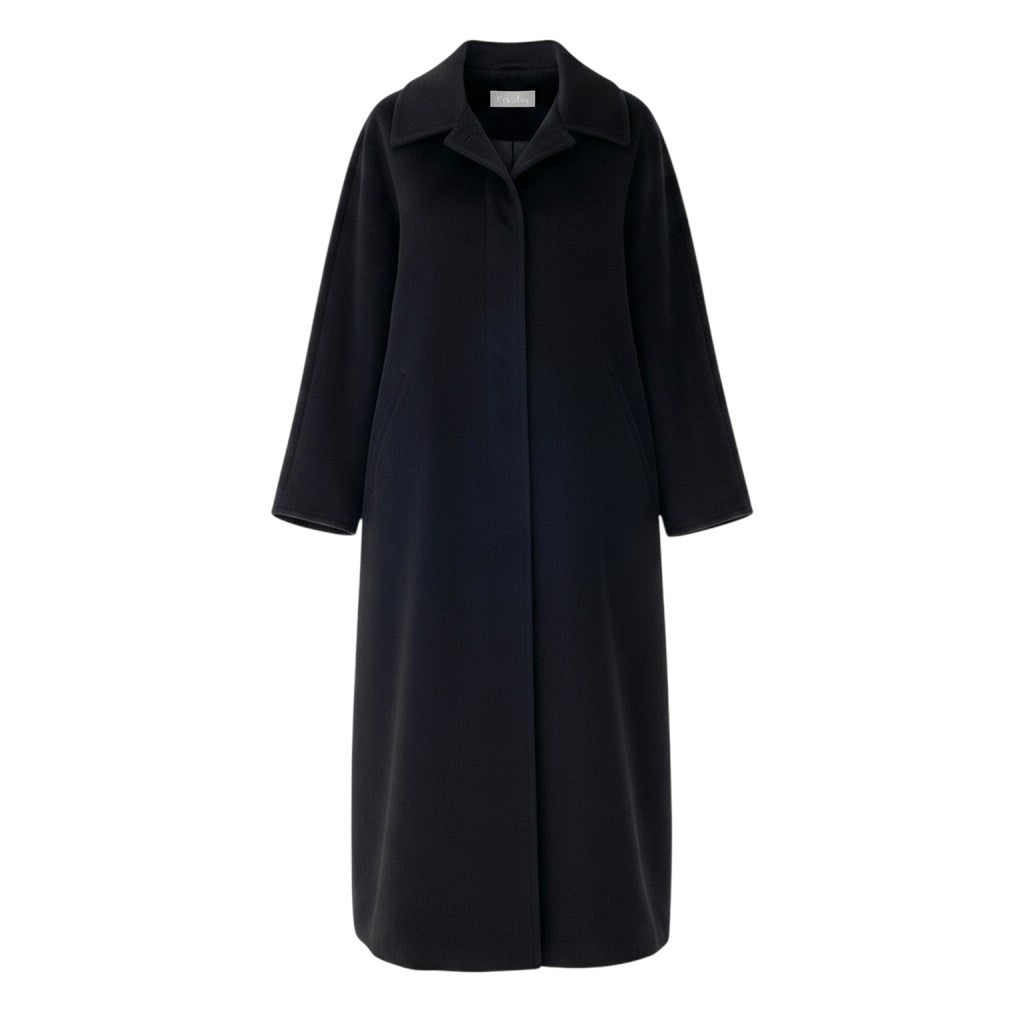 10g15 MaxMara マックスマーラ ステンカラーコート 超ロング丈  サイズ42 ブラック レディース 女性用u02t