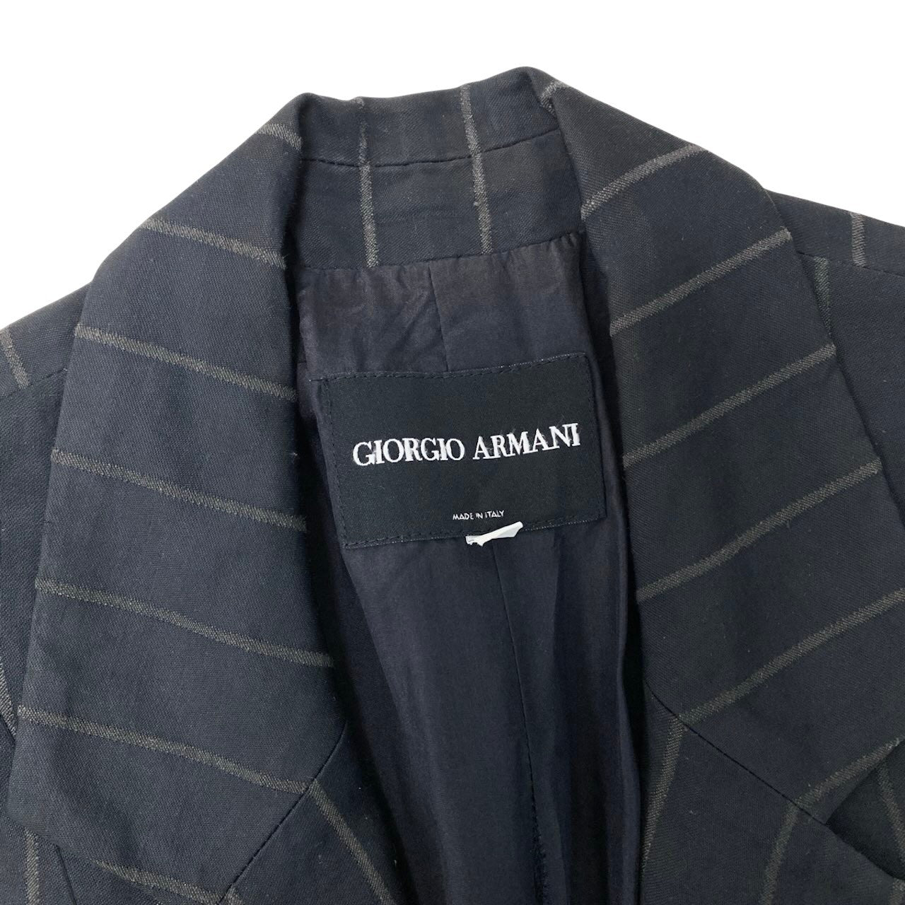 89g20 GIORGIO ARMANI ジョルジオアルマーニ テーラードジャケット アシンメトリーヘム ストライプ柄 サイズ40 ネイビー レディースu02t