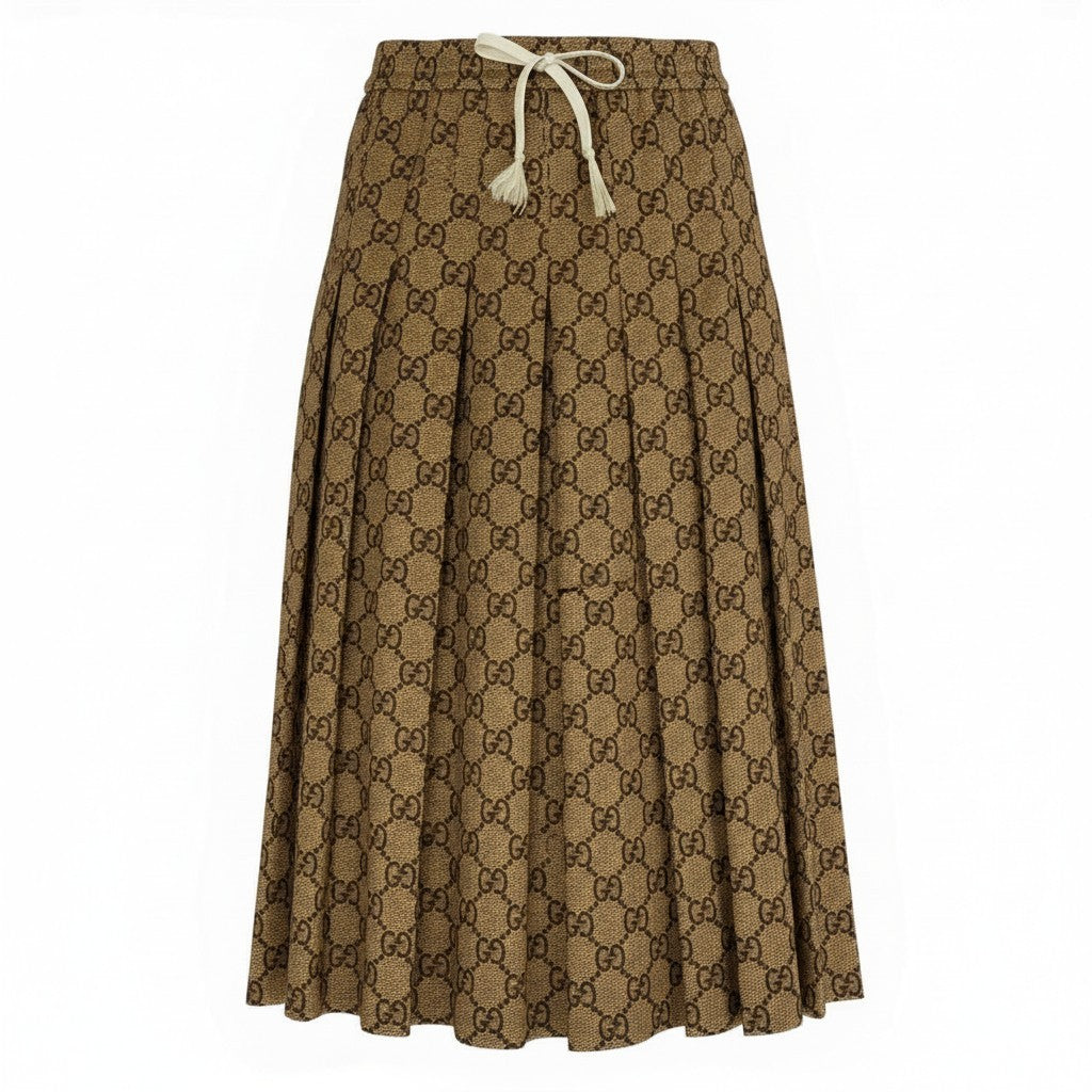 60a14 GUCCI グッチ テクニカルジャージスカート プリーツスカート GG柄 サイズS ブラウン レディースk02i