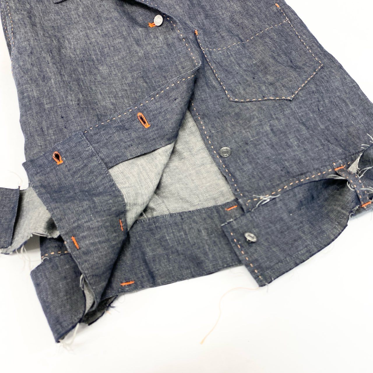 10k11【美品】HERMES PARIS エルメスパリス ノースリーブデニムシャツ デニムベスト リネン100％ ゴルチエ期 フランス製 34サイズ インディゴ レディースu02t
