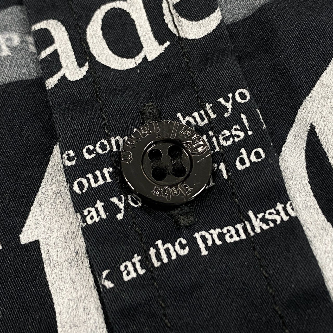 Ab10【美品】John Galliano ジョンガリアーノ ヴィンテージ ロングスリーブボタンダウンシャツ  ニュースペーパー柄 12サイズ ブラック ホワイト メンズ 男性用k02i