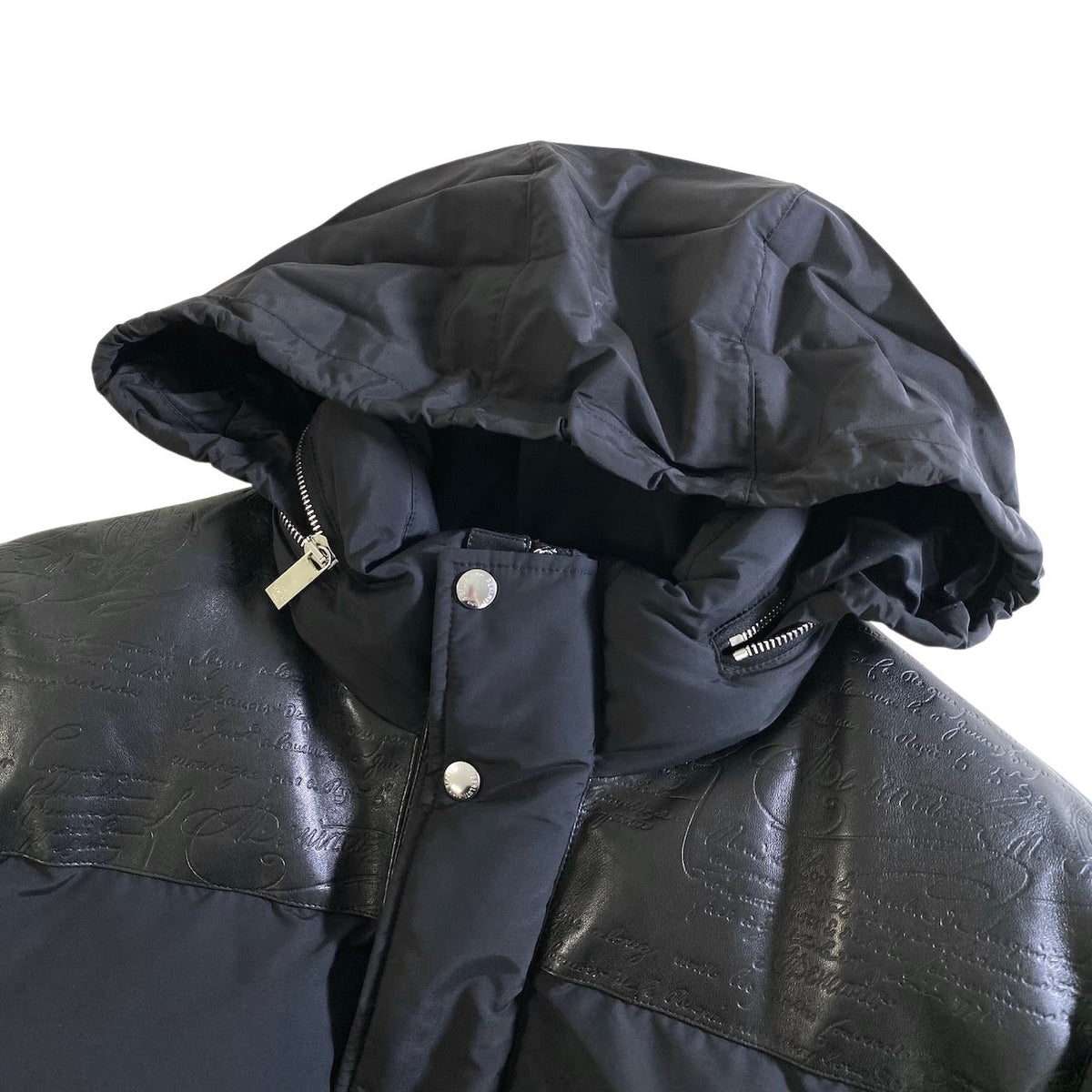 10j28《入手困難》 Berluti ベルルッティ カリグラフィー レザー使い ダウンジャケット R18OBL90W Size 48 ブラック ガーメント付t18r
