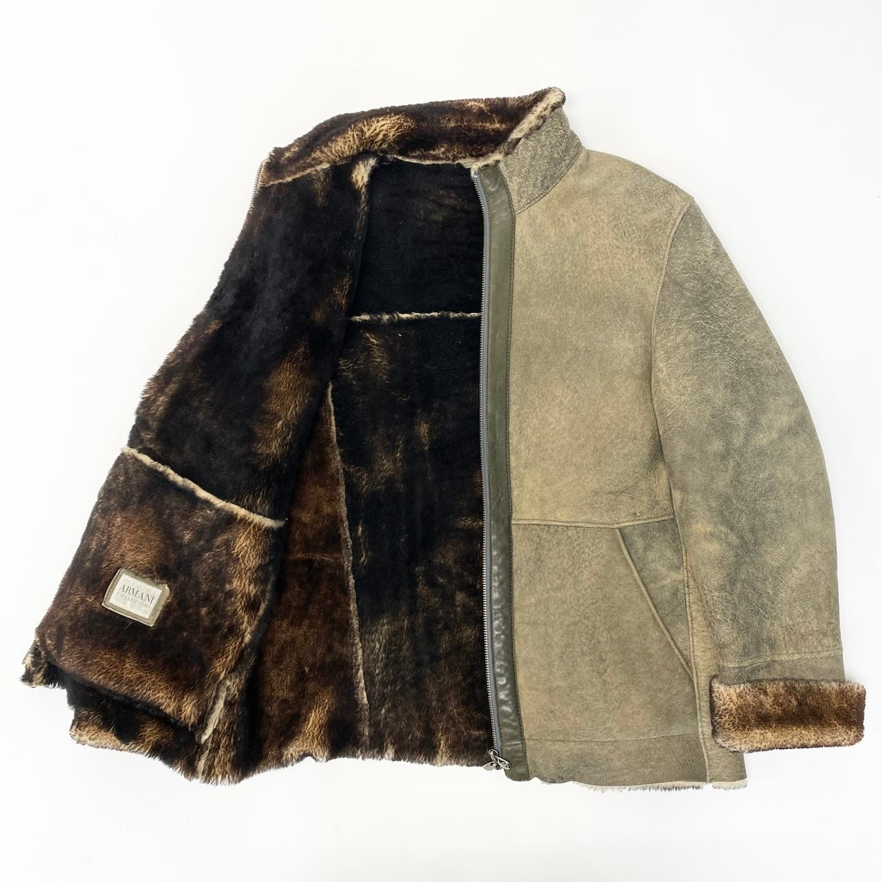 57d5 ARMANI COLLEZIONI アルマーニ コレッツォーニ リアルムートンジャケット サイズ50 グレー シープスキン 羊革 Real Mouton Jackett18r