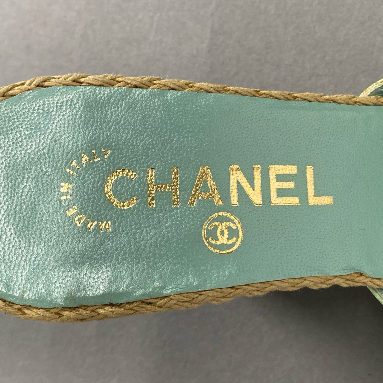 5h2 CHANEL シャネル ココマーク ウェッジソールサンダル 37 パールグリーン リザードレザー シューズ イタリア製