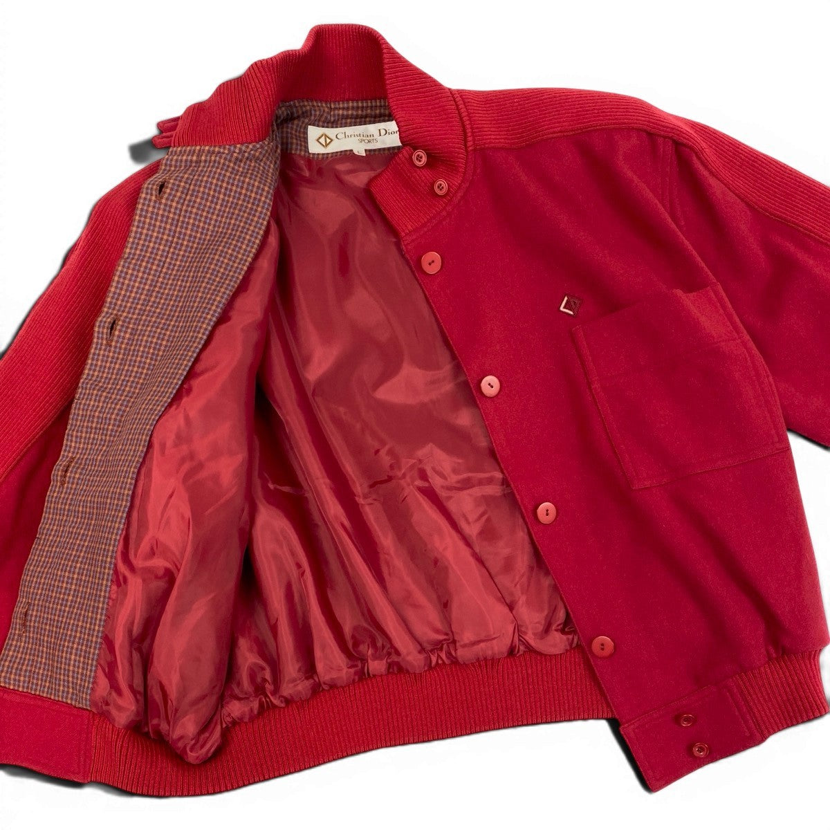 Eg11 Christian Dior SPORTS クリスチャンディオール ウールジャケット ブルゾン CDロゴ刺繡 リブ切替 サイズL レッド レディースo07t