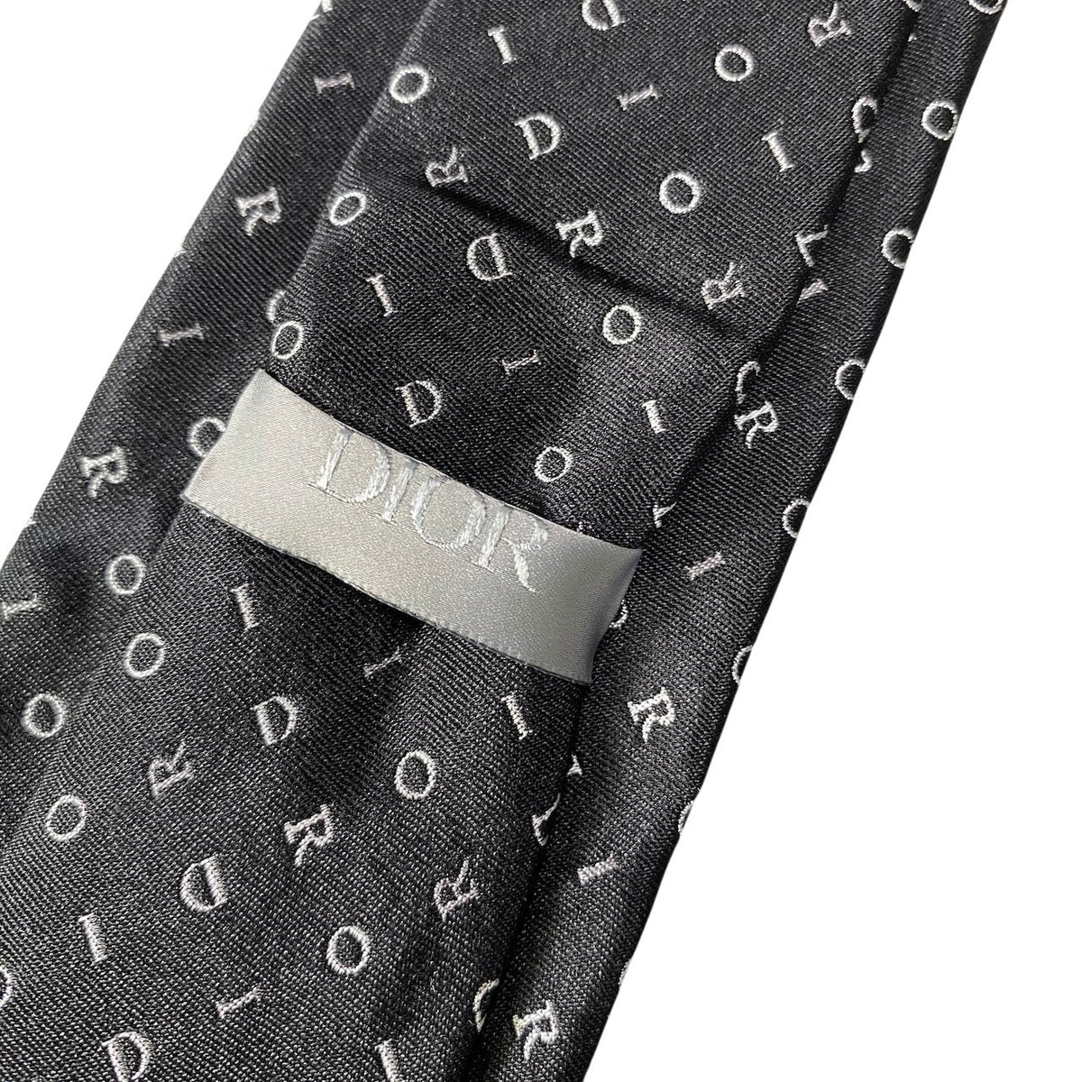 j14【未使用】 DIOR HOMME ディオールオム ブランドロゴ 総柄 ネクタイ ブラック シルク100％ メンズu02t