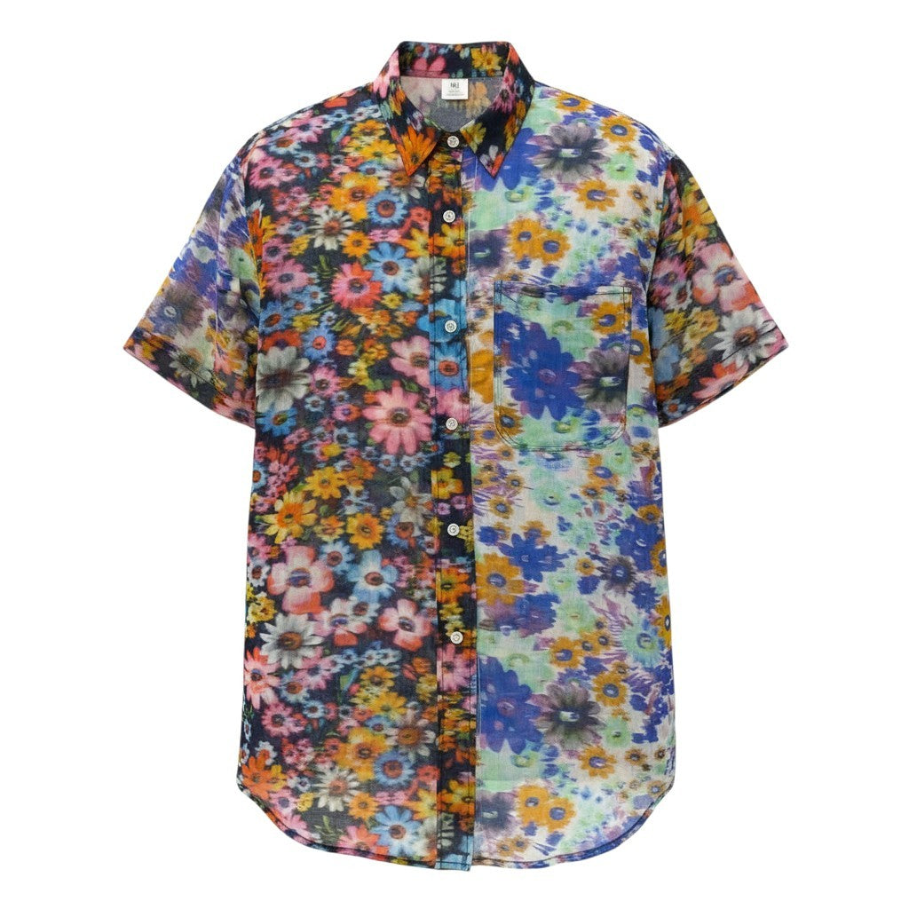 Ae10 STELLA McCARTNEY ステラマッカートニー フラワープリント 半袖シアーシャツ 半袖ブラウス サイズXS マルチカラー レディースk02i