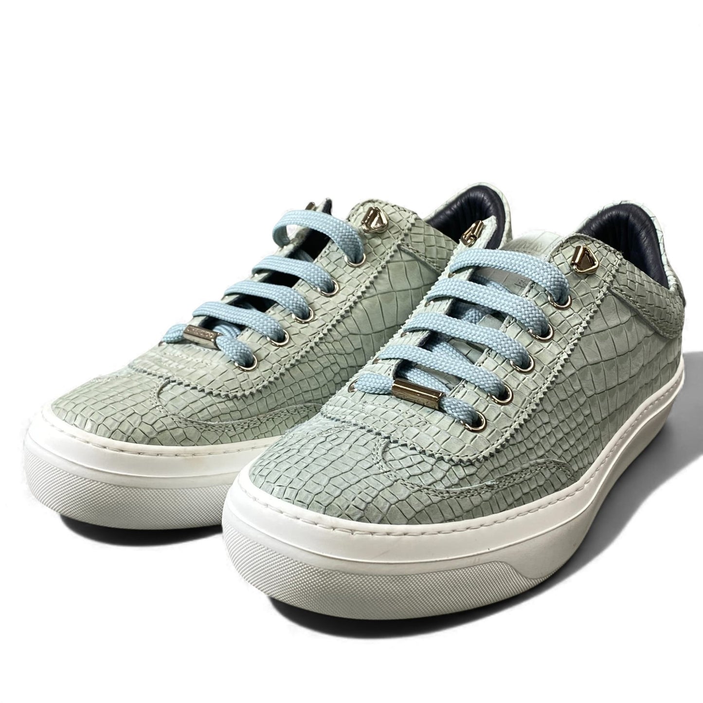 1L11【美品】JIMMY CHOO ジミーチュウ クロコ型押レザースニーカー ローカットスニーカー イタリア製 39サイズ ミントグリーン メンズu02t