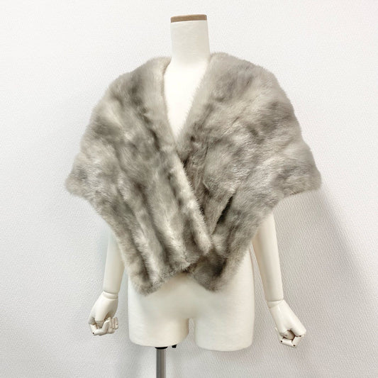 50j23 Fur Couture BEBERY HILLS 最高級毛皮 サファイアミンク ミンクファー 毛皮マフラー 大判ティペット シルバーグレー ミンクファー レディースu02t