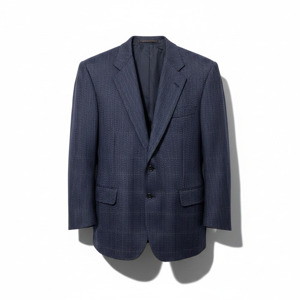 38h31 Ermenegildo Zegna エルメネジルドゼニア テーラードジャケット チェック柄 2B サイズ54 ネイビー ウール100％ メンズ 紳士服o07t