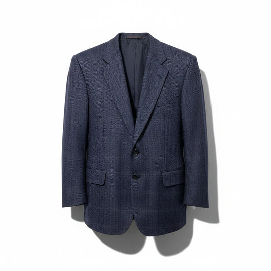 38h31 Ermenegildo Zegna エルメネジルドゼニア テーラードジャケット チェック柄 2B サイズ54 ネイビー ウール100％ メンズ 紳士服o07t
