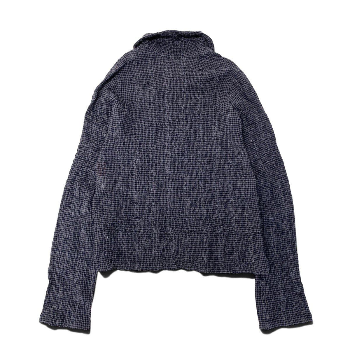 93h25 ISSEY MIYAKE Haat イッセイミヤケ ハート ロングスリーブシャツ チェック柄 ストレッチ 薄手 サイズ2 グレー系 レディースo07t