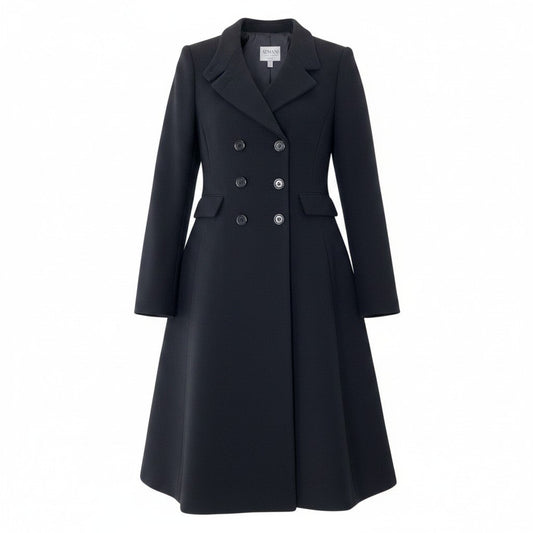 37g17 ARMANI COLLEZIONI アルマーニコレツィオーネ チェスターコート ダブルブレスト ウールブレンド サイズ40 イタリア製 ブラック レディースu02t