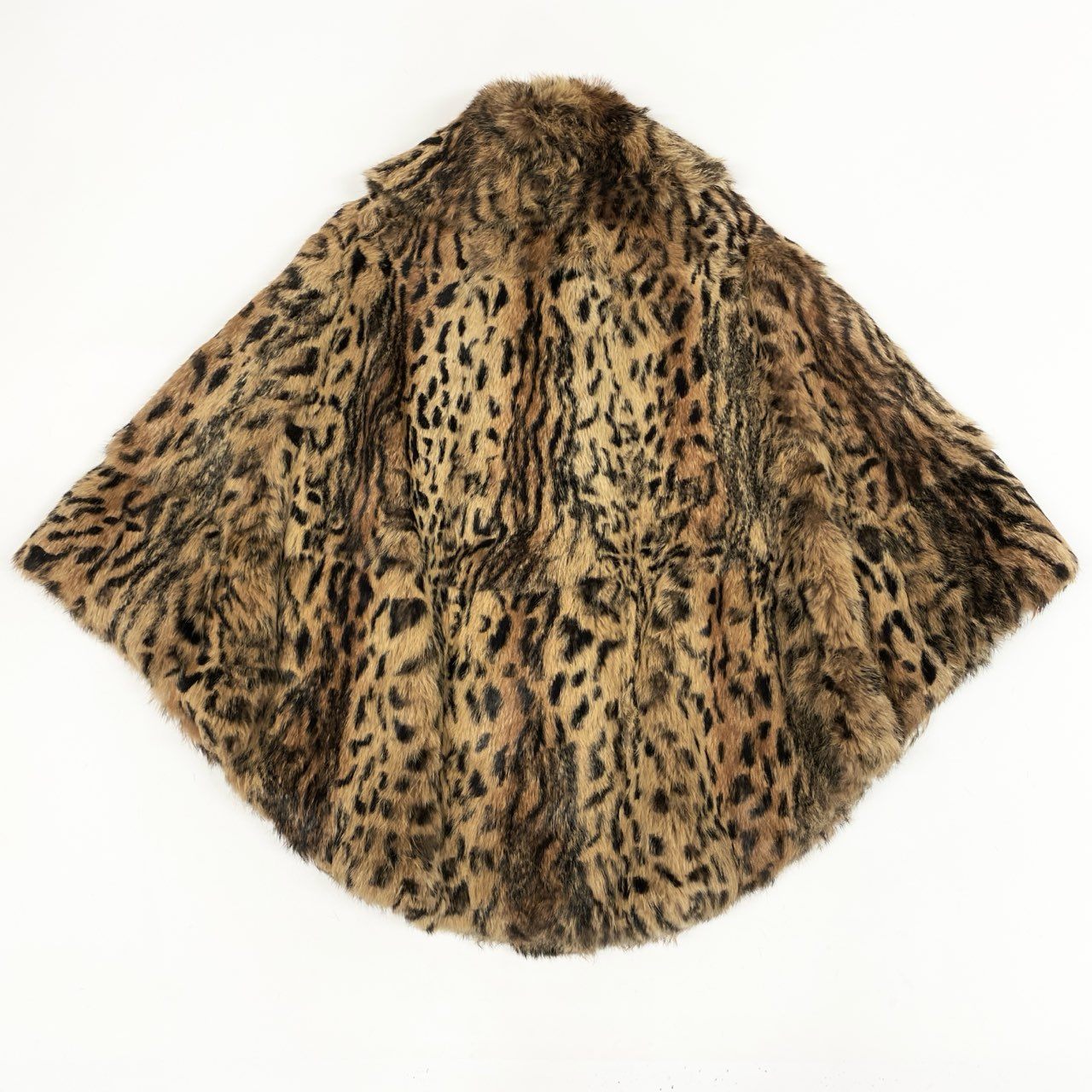50b16 METEO レオパード柄 ラビットファー ケープポンチョ サイズ36 茶系 本毛皮 フランス製 Rabbit Fur Capet18r
